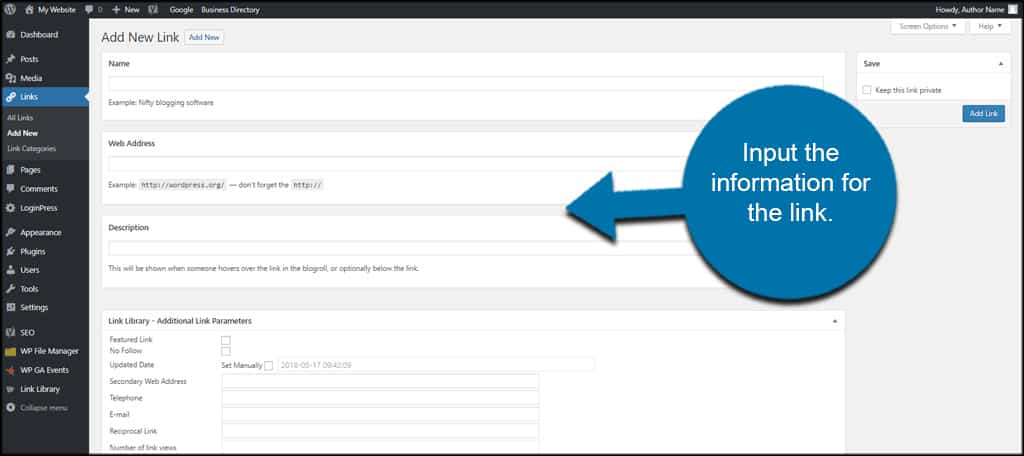 Link-Informationen eingeben