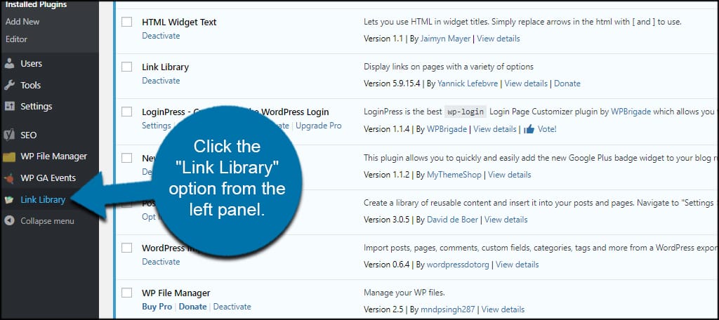 Link Library Settings