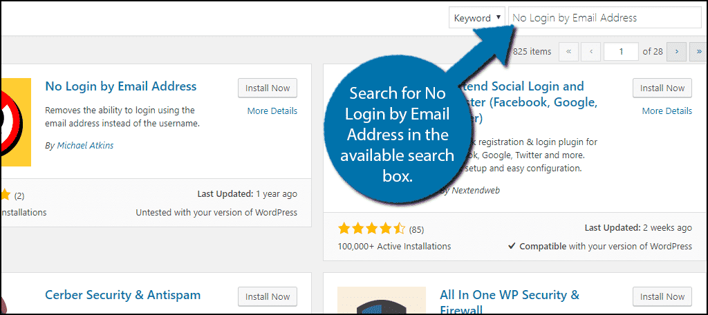 Search for No Login by Email Address in the available search box.