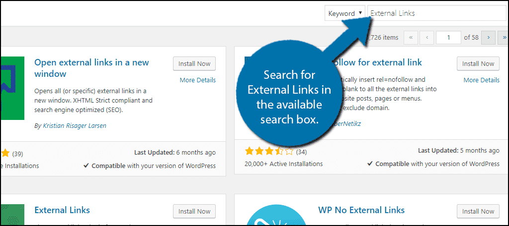 Search for External Links in the available search box.