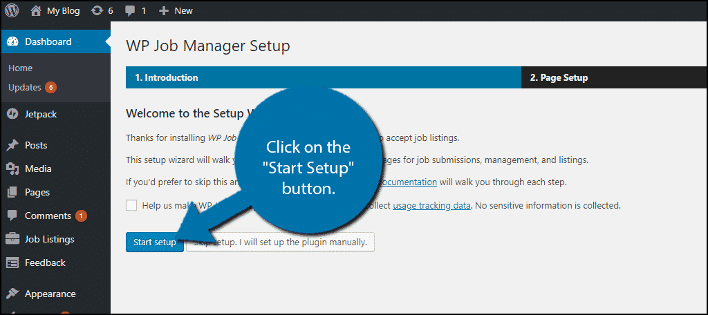 Click on the "Start Setup" button.