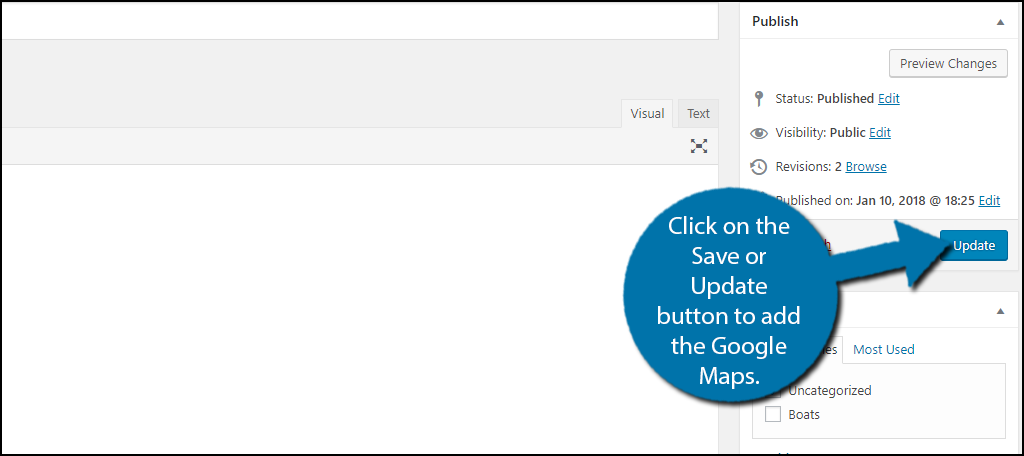 Click on the Save or Update button to add the Google Maps.