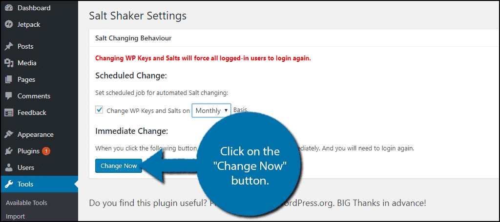 Click on the "Change Now" button.