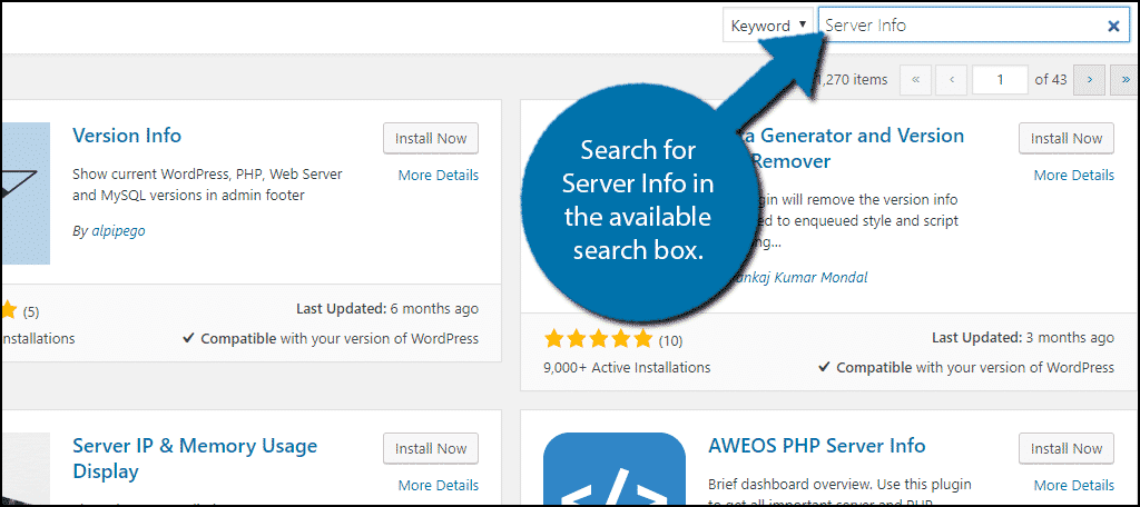 Search for Server Info in the available search box.