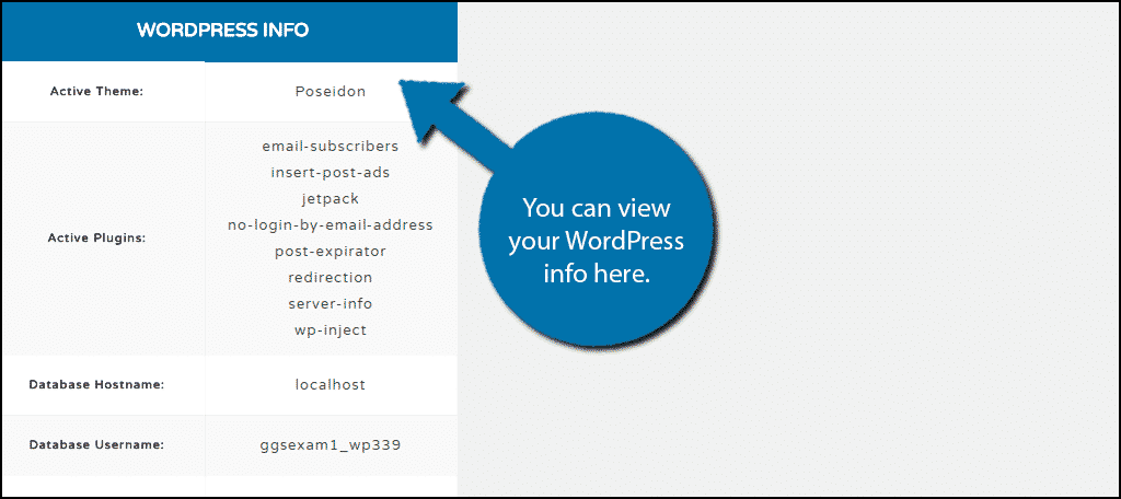 View WordPress info.