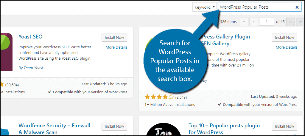 Search for WordPress Popular Posts in the available search box.