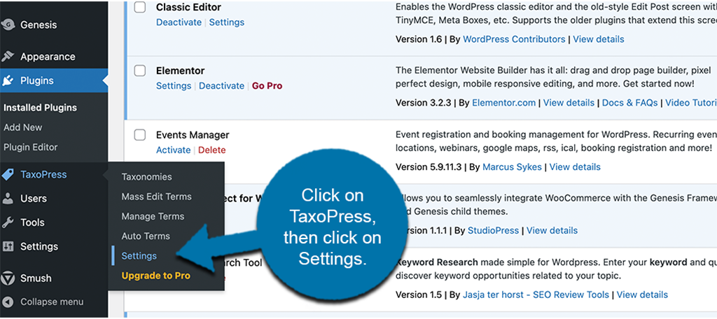 Click taxopress then settings