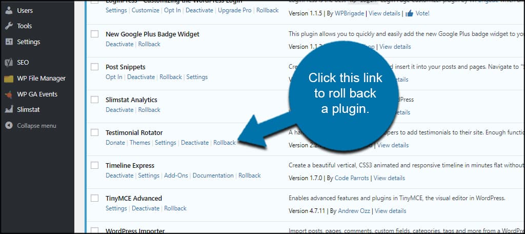 Rollback A Plugin