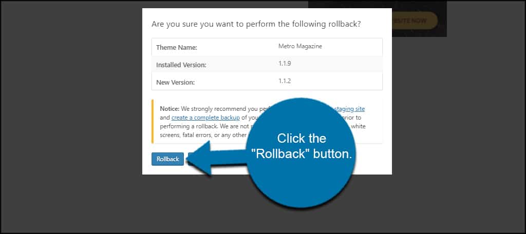 Rollback Theme Button