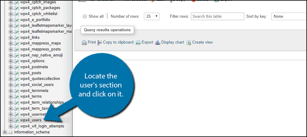 Locate the user's section and click on it.