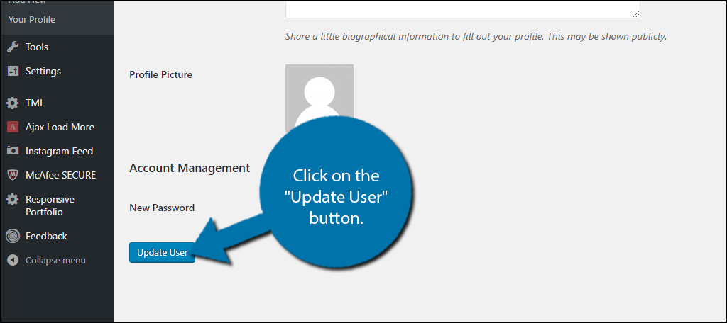 click on the "Update User" button.