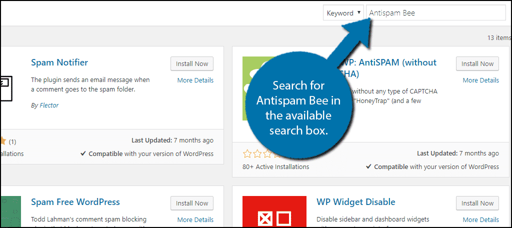 Search for Antispam Bee in the available search box.