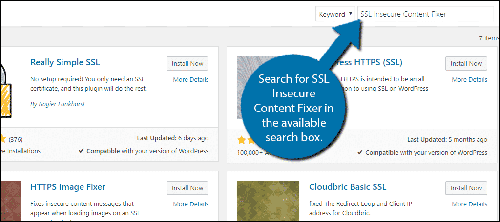 Search for SSL Insecure Content Fixer in the available search box.