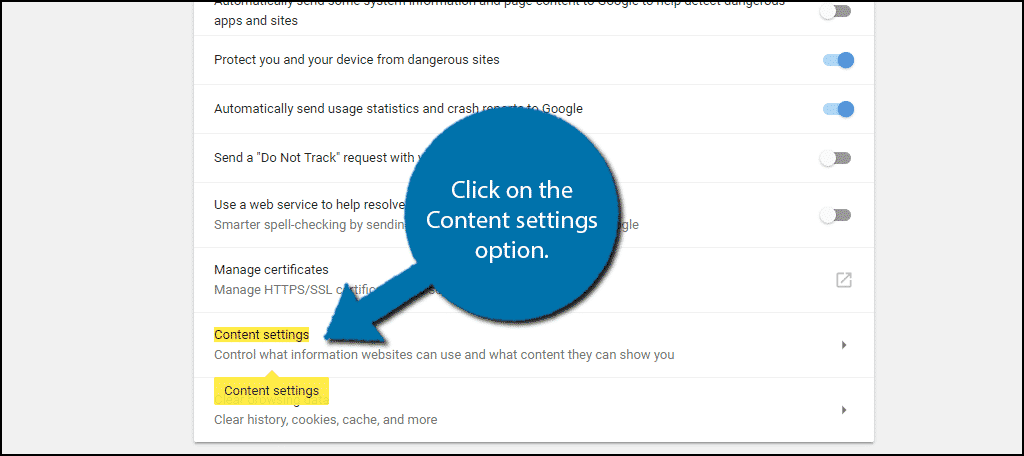 Click on the Content Settings option.