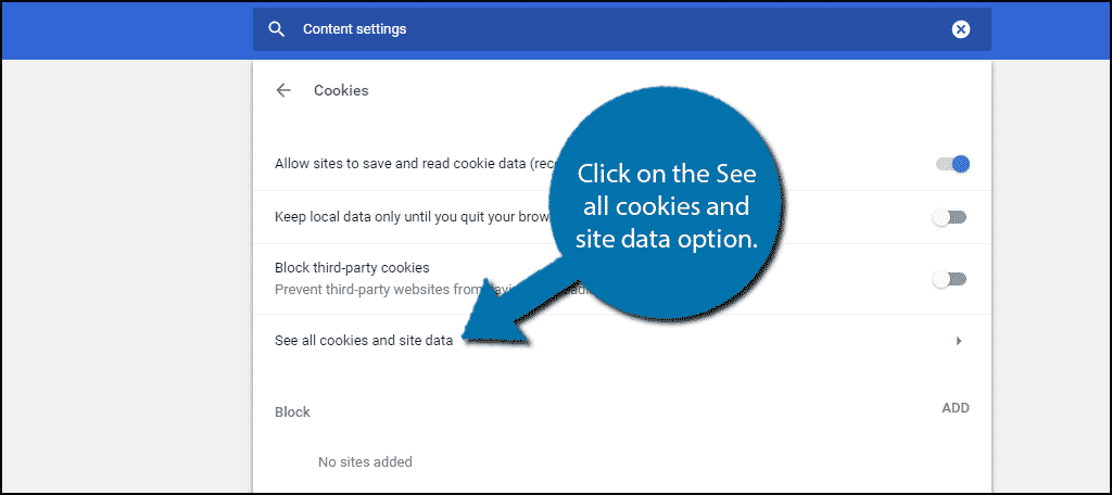 Click on the See all cookies and site data option.