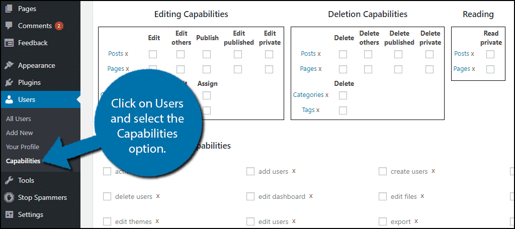 Click on Users and select the Capabilities option.
