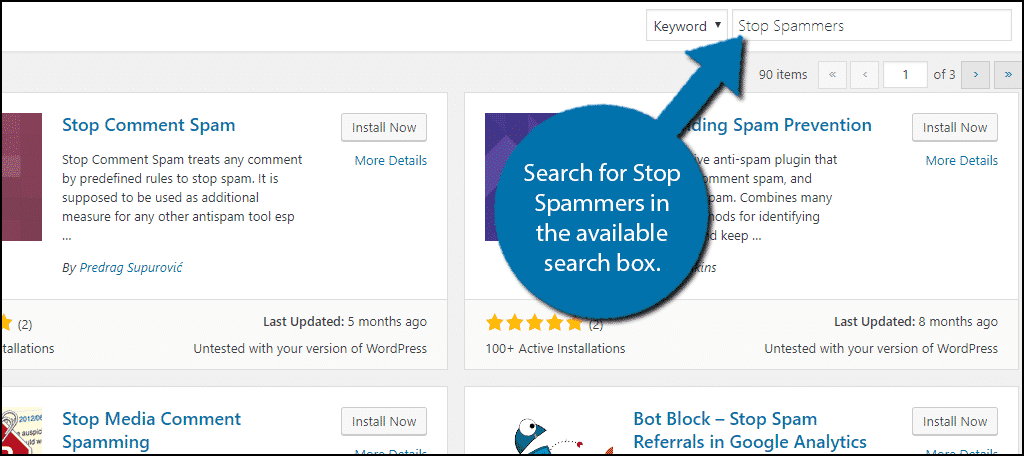 Search for Stop Spammers in the available search box.