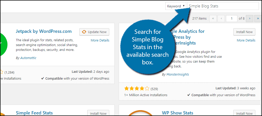 Search for Simple Blog Stats in the available search box.