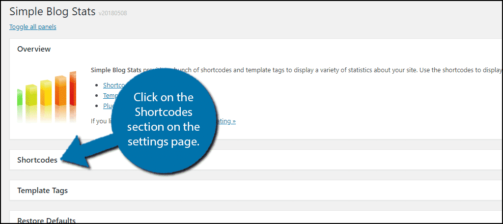 Click on the Shortcodes section on the settings page.