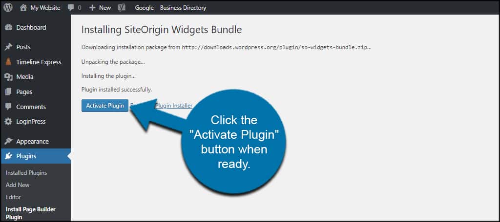 Activate SiteOrigin Plugin