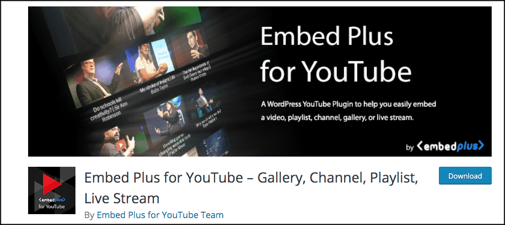 Embed plus youtube plugin