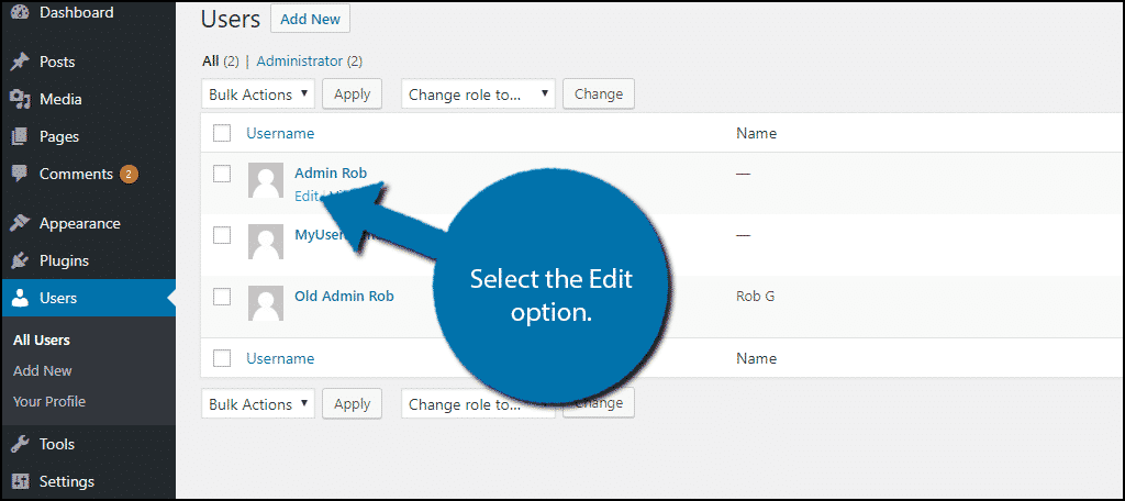 Select the Edit option.