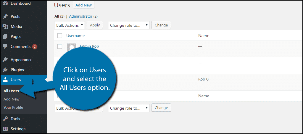 Click on Users and select the All Users option.