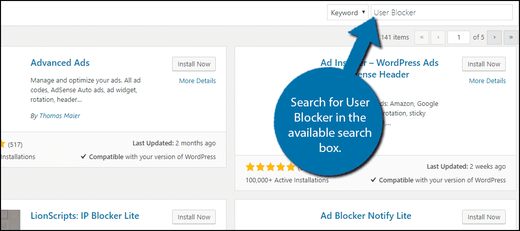 Search for User Blocker in the available search box.