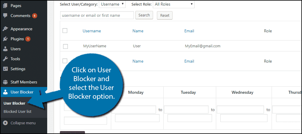 Click on User Blocker and select the User Blocker option.