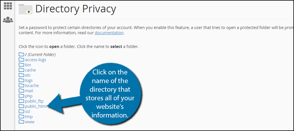 Click on the name of the directory that stores all of your website's information.