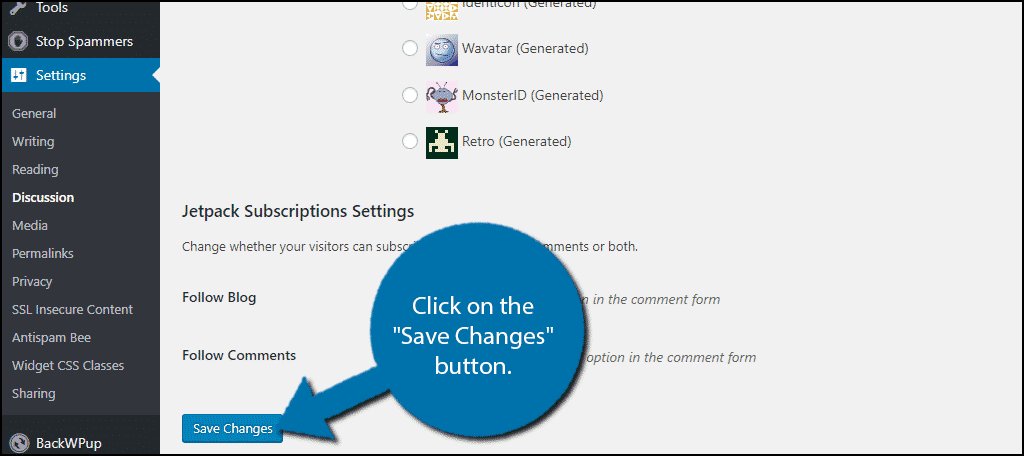 Click on the "Save Changes" button.