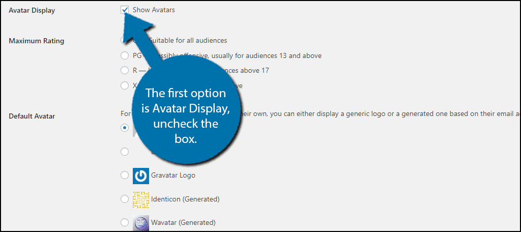 The first option is Avatar Display, uncheck the box.