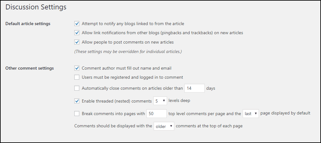 Default Article Settings