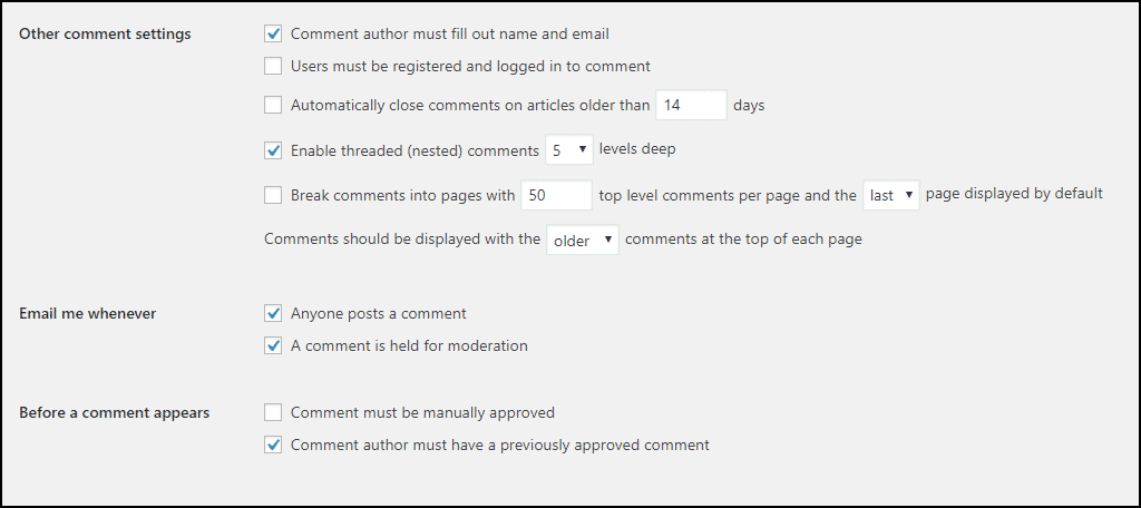 Other Comment settings