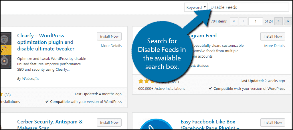 Search for Disable Feeds in the available search box.