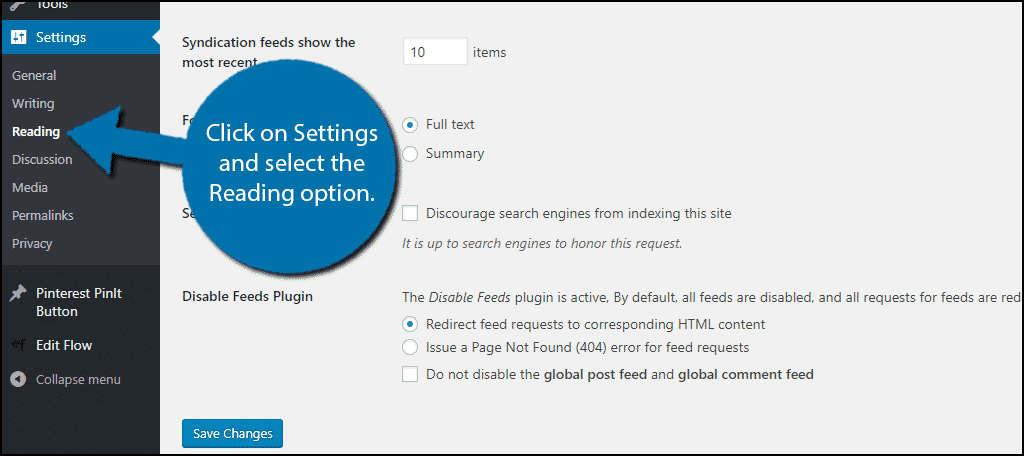 Click on Settings and select the Reading option.
