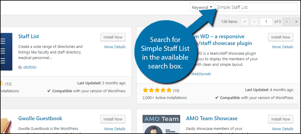 Search for Simple Staff List in the available search box.