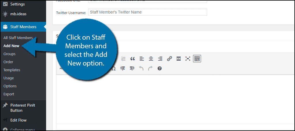 Click on Staff Members and select the Add New option.