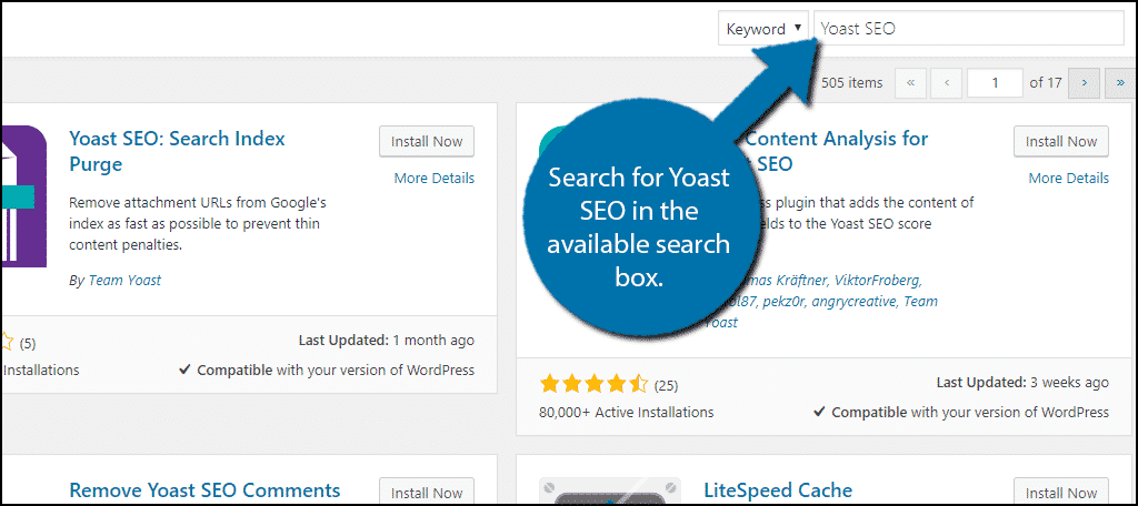 Search for Yoast SEO in the available search box.