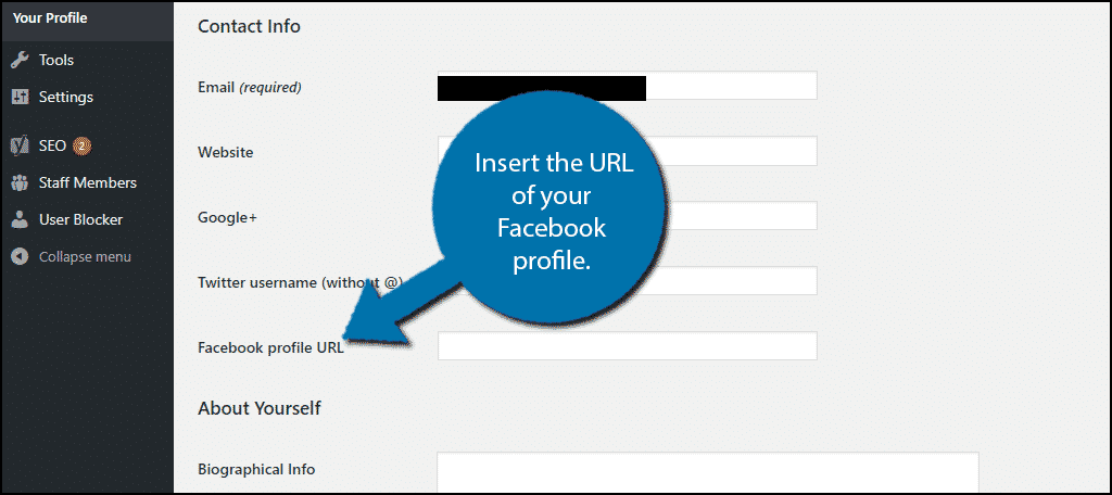 Insert the URL of your Facebook profile.