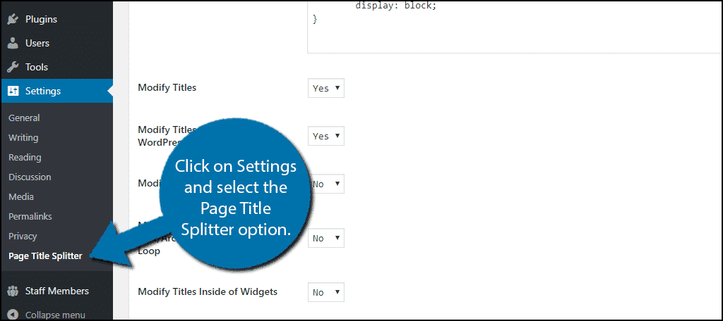 Click on Settings and select the Page Title Splitter option.