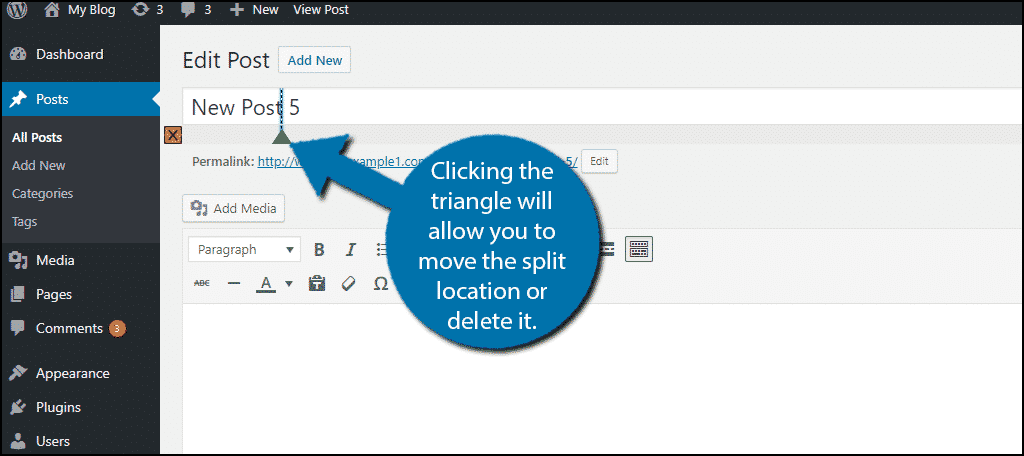 Click on the triangle to make changes to the split.