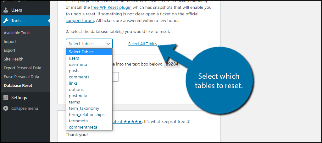 Table Reset