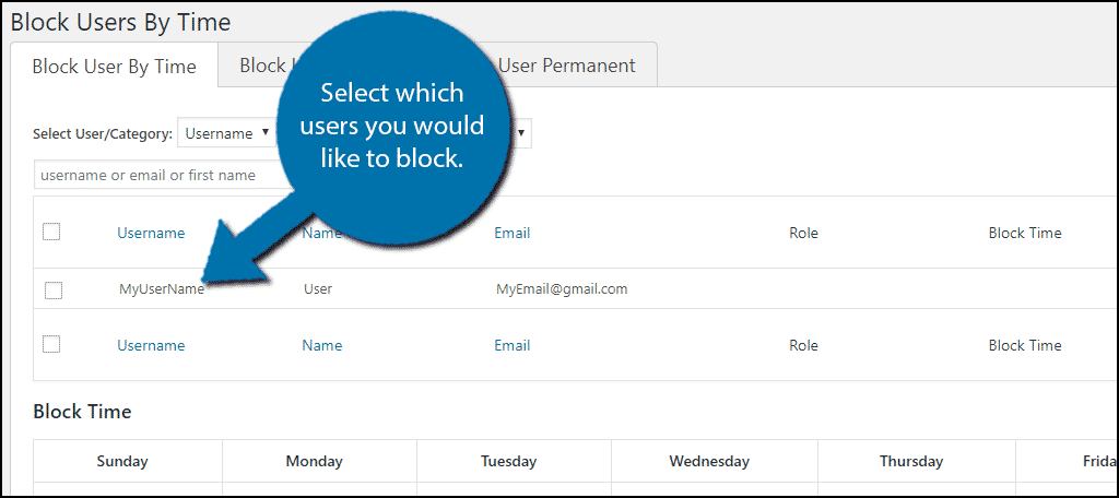 Select any users that you would like to block.