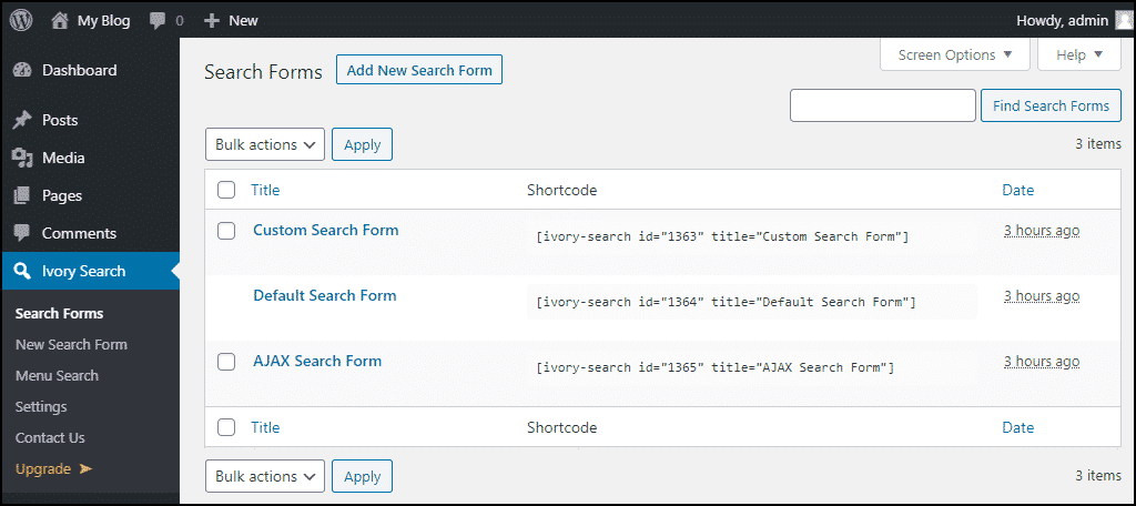 Ivory Search WordPress plugin default forms