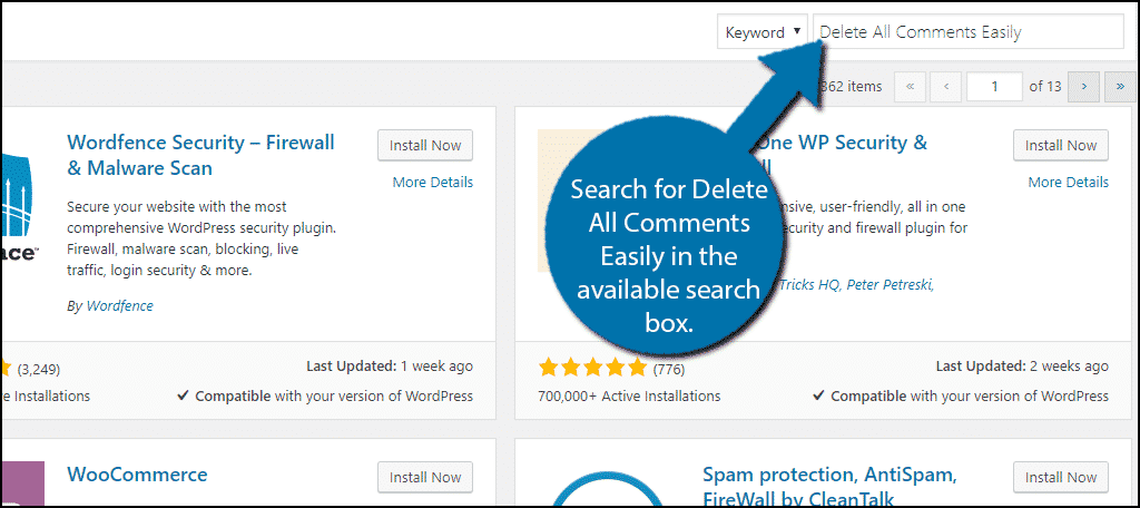 Search for Delete All Comments Easily in the available search box.