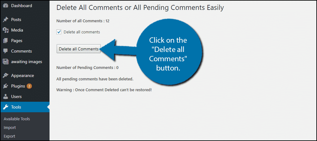 Click on the "Delete all Comments" button.