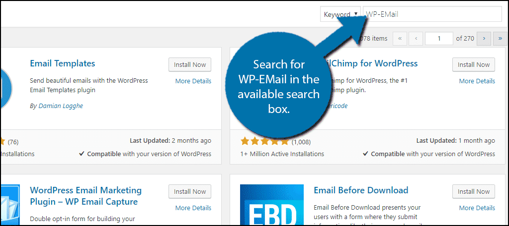 Search for WP-EMail in the available search box.