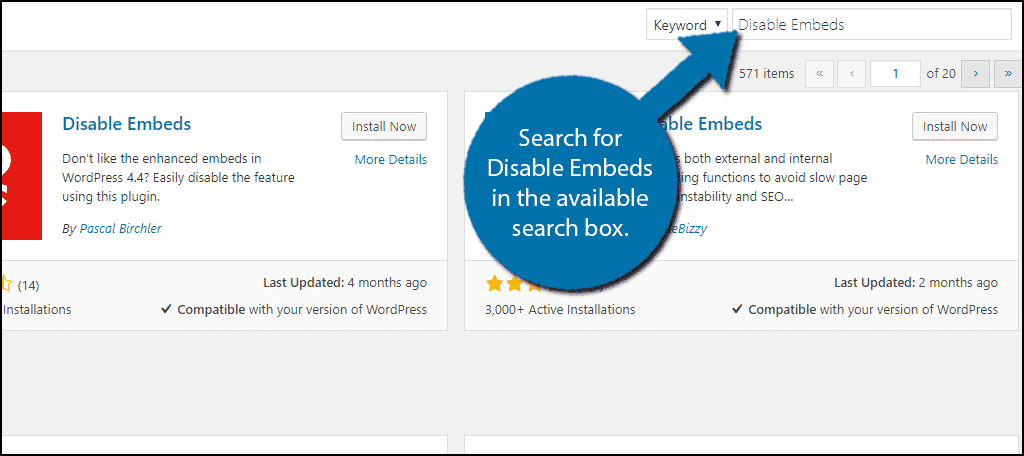 Search for Disable Embeds in the available search box.