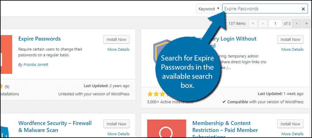 Search for Expire Passwords in the available search box.